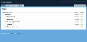 Clean and simple administration area. Admin shot of Frog CMS