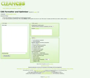 The CleanCSS interface simple to use with lots of options to play with. CleanCSS GUI