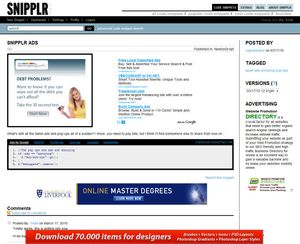 Lots of Ads, there's even one that floats over the bottom of the page. Somewhere on that Snipplr page there is a snippet of code