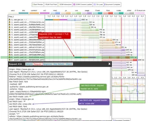 Clicking on a request and looking under the request tab will give you the values of the sec-fetch-mode header.