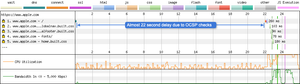 Here it takes 22 seconds for the connection to be established to Apple.com from a test agent in Russia.