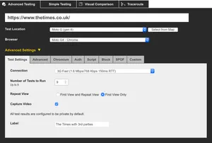 Run the times website through WPT without any modifications.