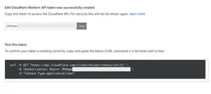 Page with the created token which you will need to copy to clipboard for authorisation.