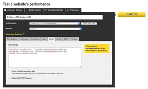Basic setup of how to run a scripted test in WebPageTest.