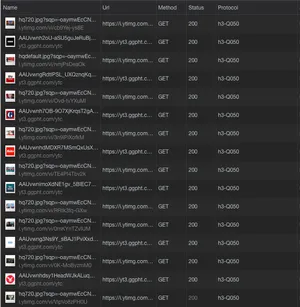YouTube using HTTP/3 + QUIC as the transport protocol.