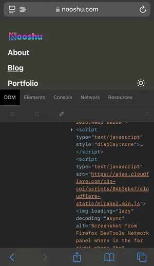 Screenshot from my mobile showing the really handy Web Inspector App on show.