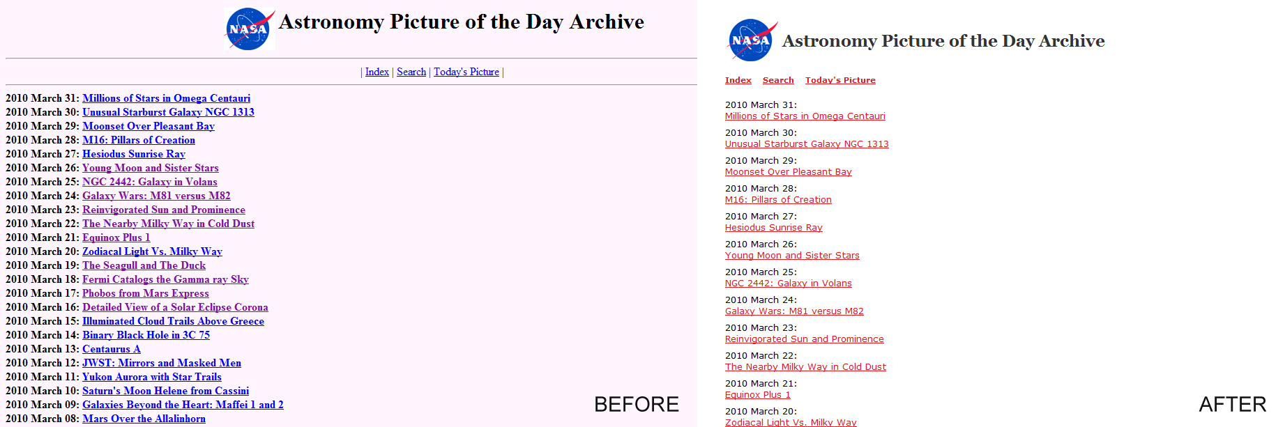 Nasa picture archive, before and after.