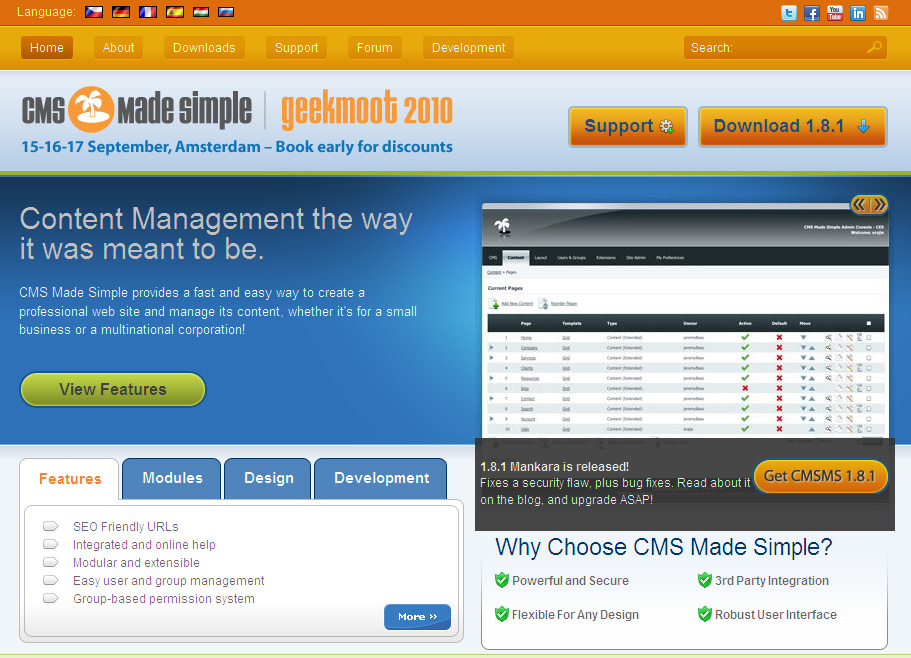 CMS Made Simple homepage