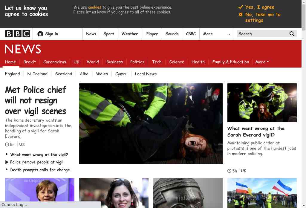Image of the BBC News Homepage after my CFW change. The body font has been changed to Comic Sans.