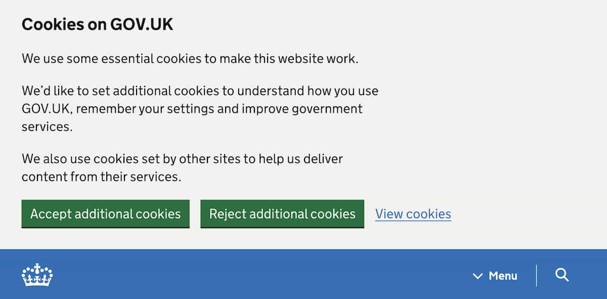 Image of the GOV.UK Cookie banner on a laptop computer.