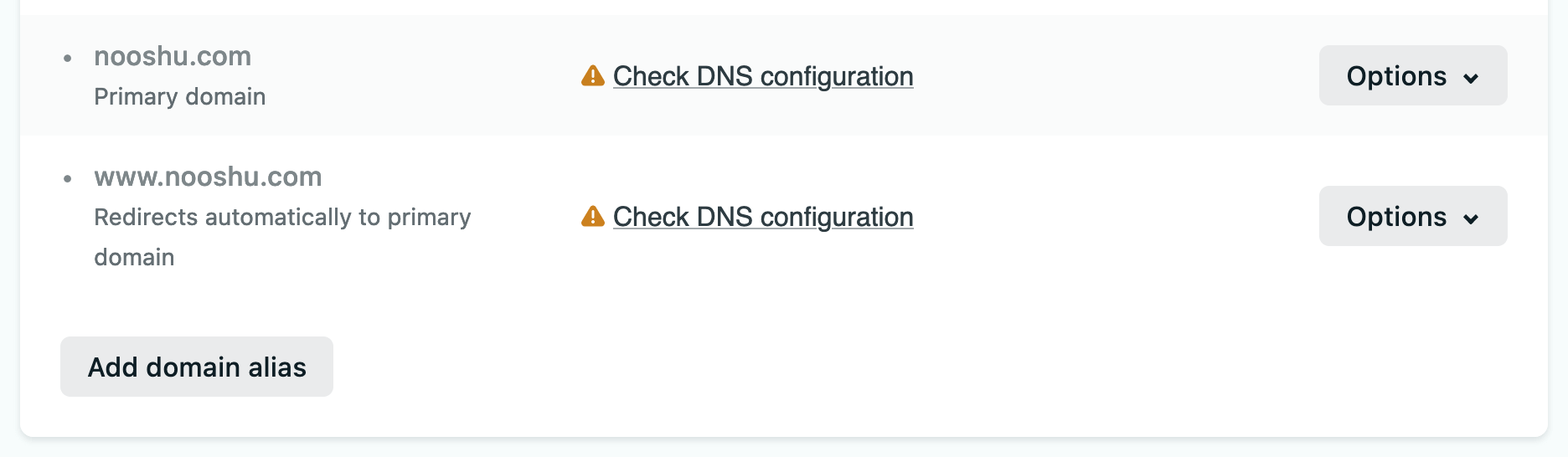 Netlify DNS settings with errors that can be ignored.