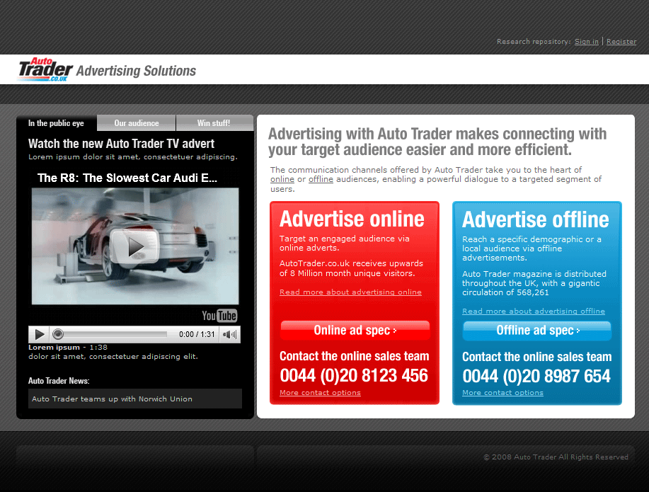 Auto Trader media homepage.