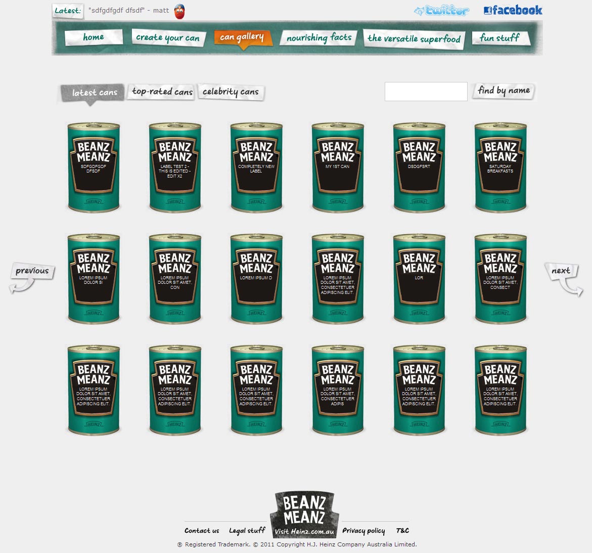 Heinz Beanz Meanz all cans page.