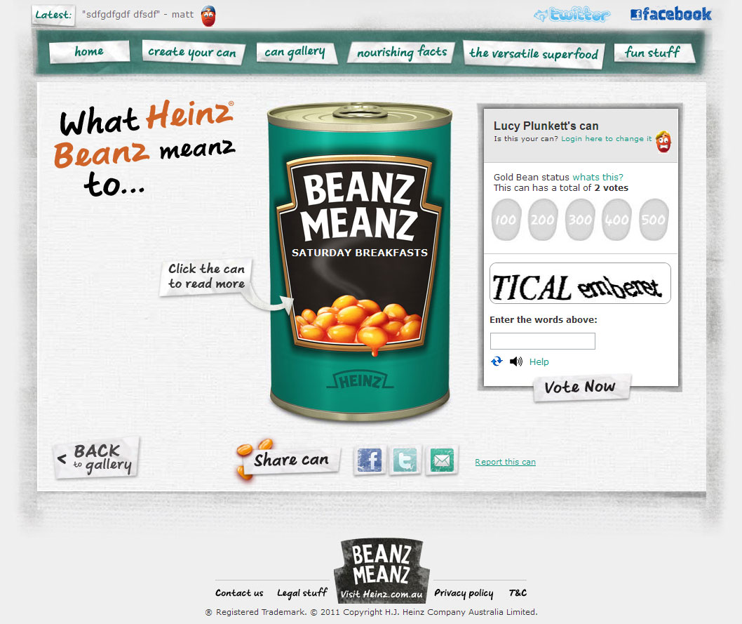 Heinz Beanz Meanz create can page.