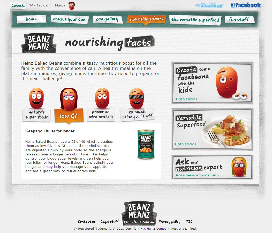 Heinz Beanz Meanz bean info page.