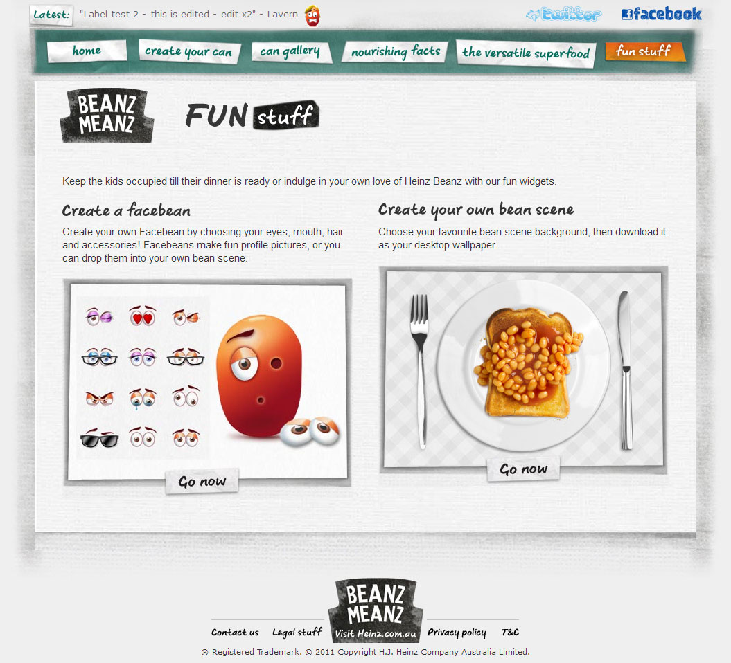 Heinz Beanz Meanz create bean page.