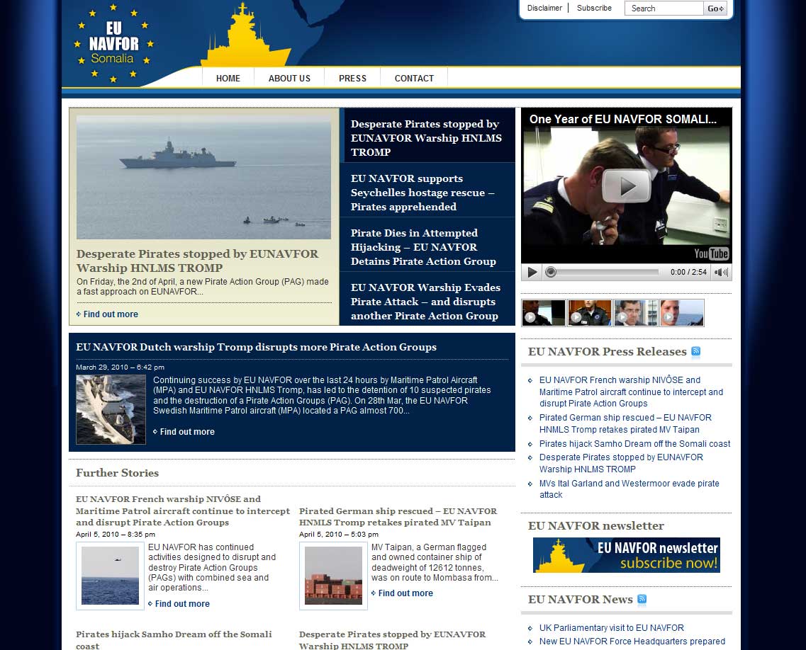 EU NAVFOR website homepage.