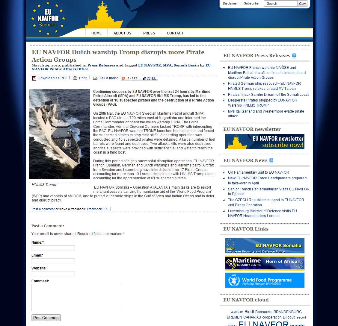EU NAVFOR website article page.