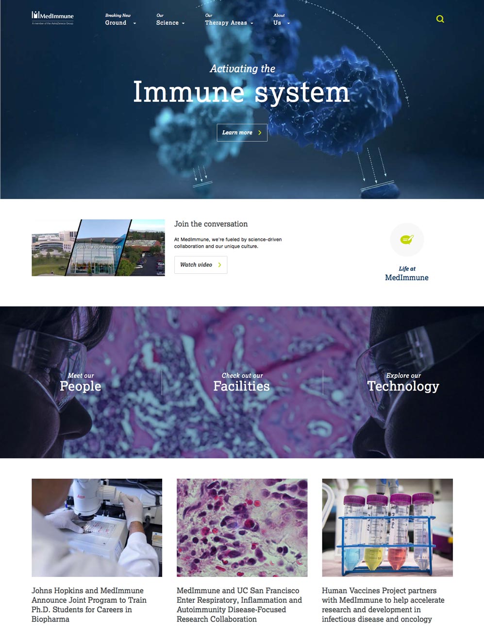 MedImmune homepage on desktop.