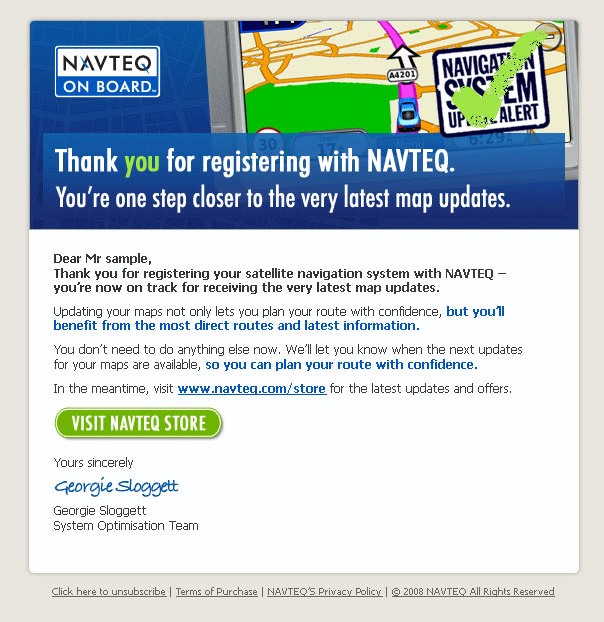 NAVTEQ registration email template image.