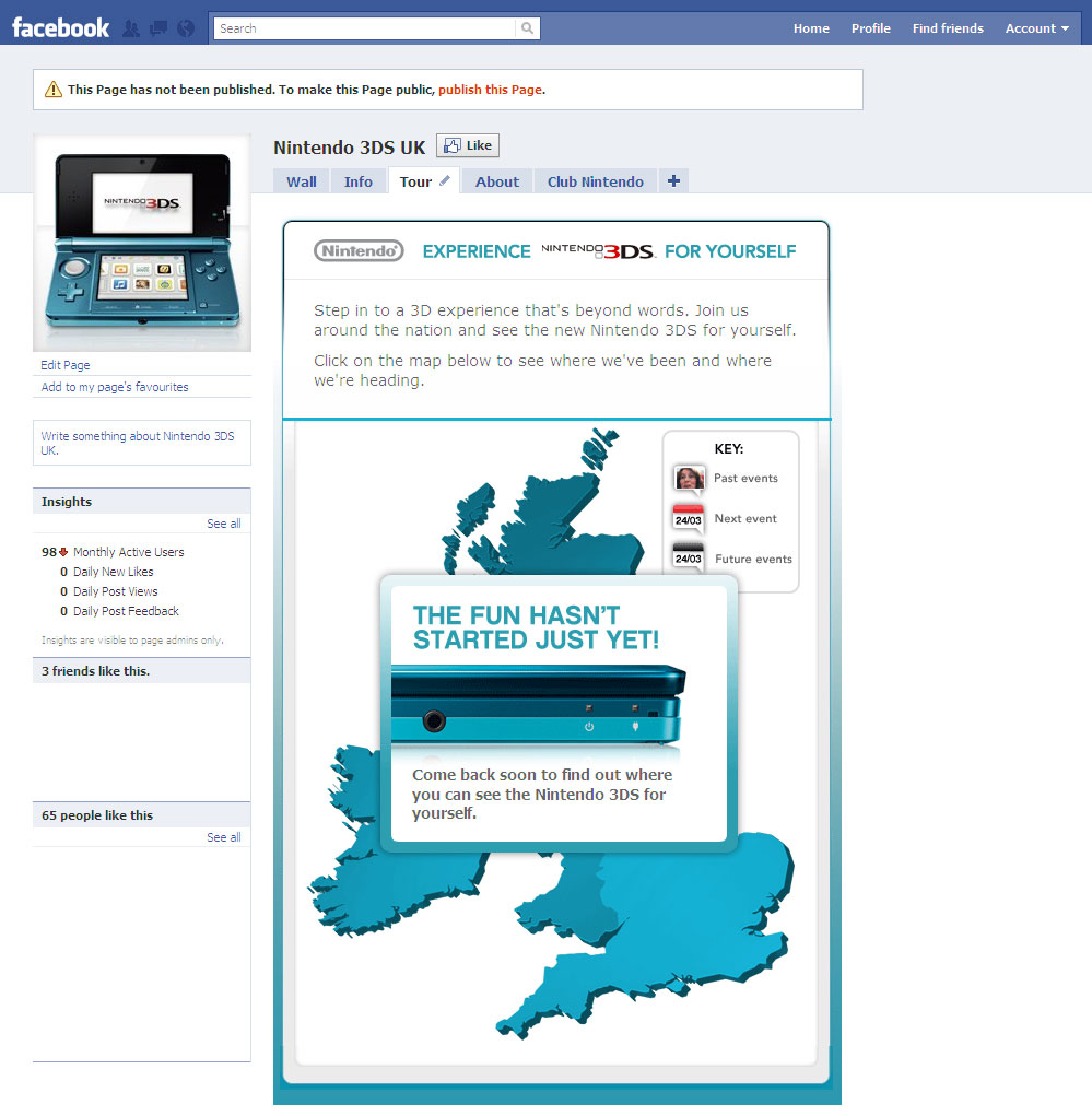 Nintendo 3DS Facebook map page.