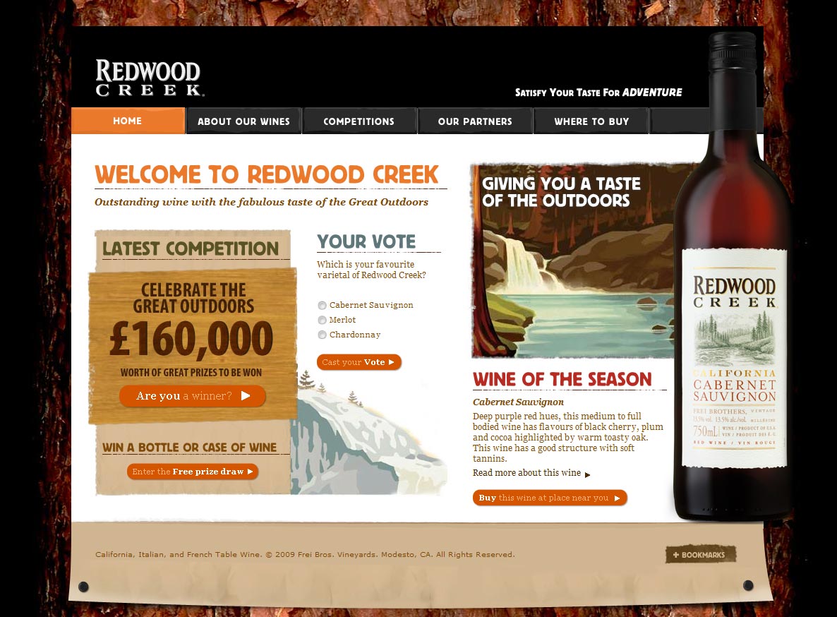 Redwood Creek wine homepage image.