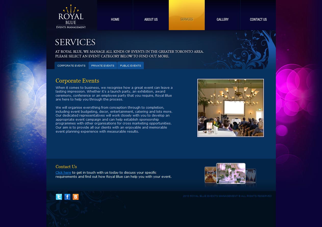 Royal Blue services page image.