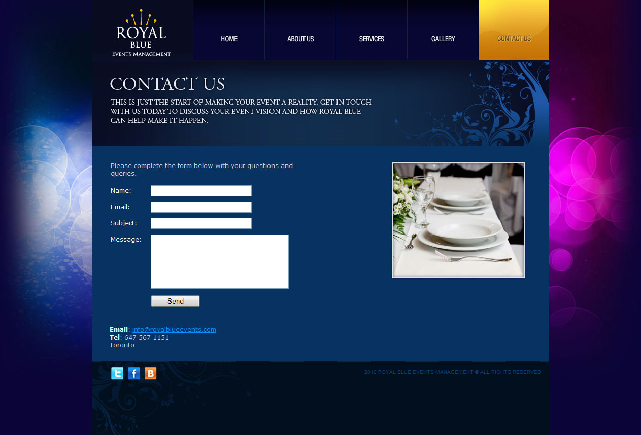 Royal Blue contact page image.