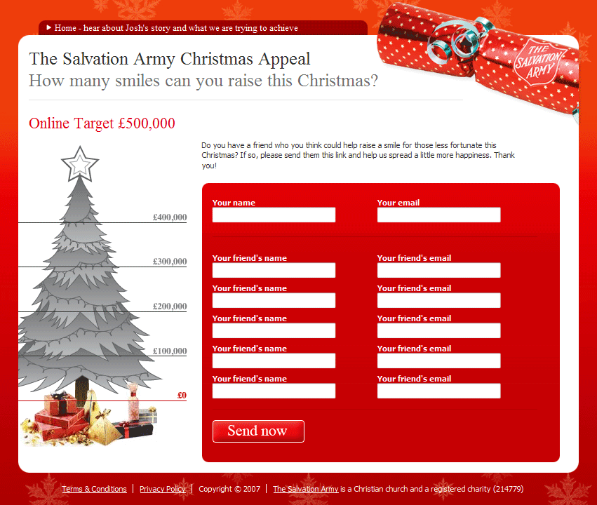 Salvation Army Christmas Appeal landing page 2.