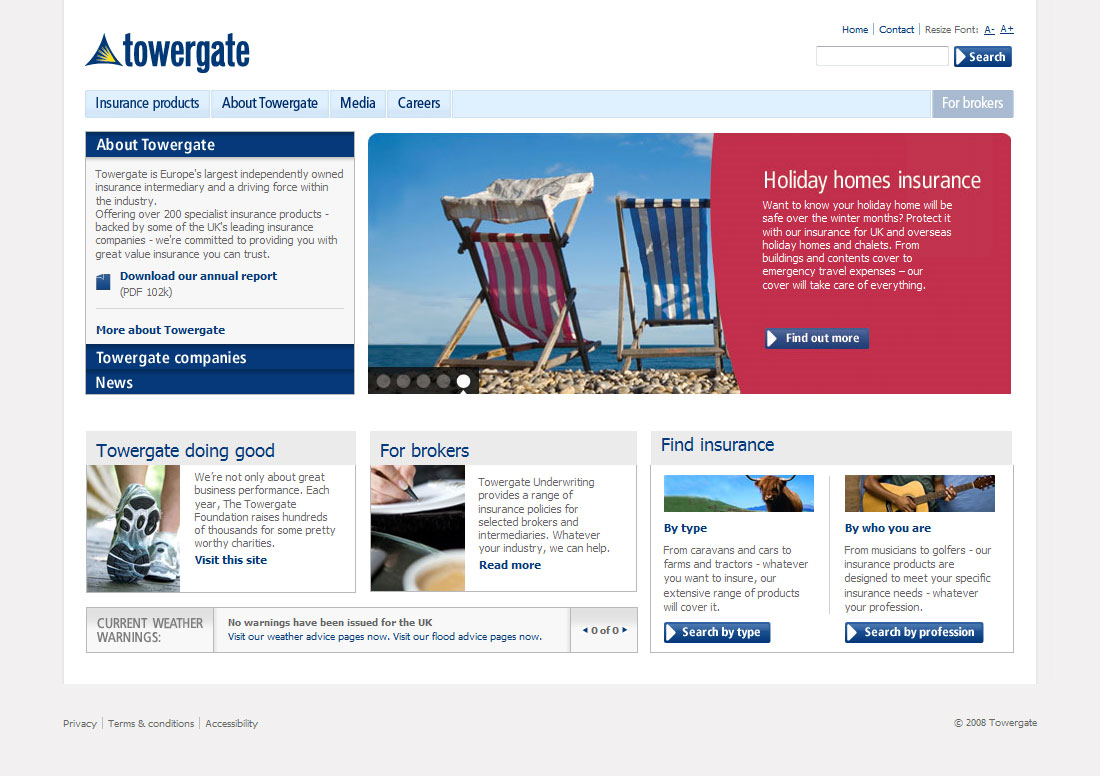 Towergate Insurance homepage image.
