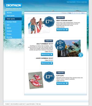 Decathlon microsite water category.