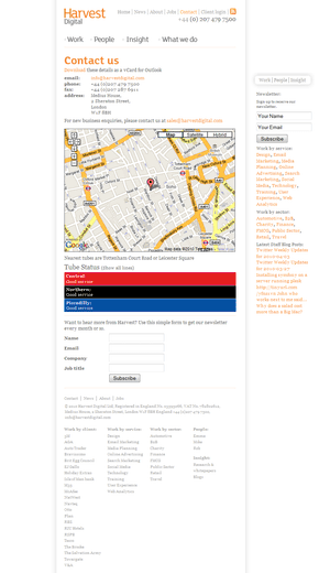 Harvest Digital contacts page.