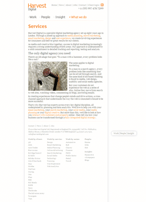 Harvest Digital services page.