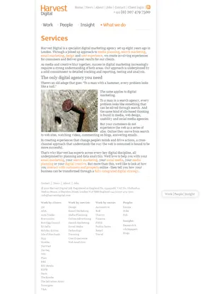 Harvest Digital services page.