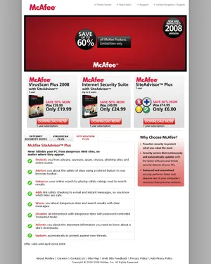 McAfee VirusScan landing page 2.