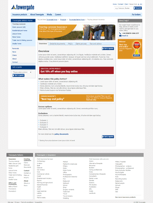 Towergate Insurance product home.