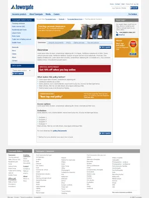 Towergate Insurance product home.